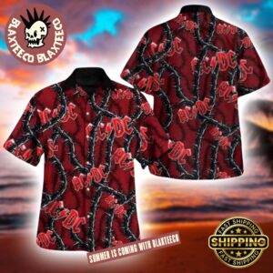 ACDC Barbed Wire With Logo Pattern In Red Summer Hawaiian Shirt 2025