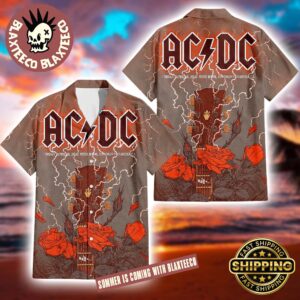 ACDC PWR Up Pasadena California 2025 Poster For Show At Rose Bowl Stadium On April 18 2025 Thunder Guitar And Roses Artwork Hawaiian Shirt