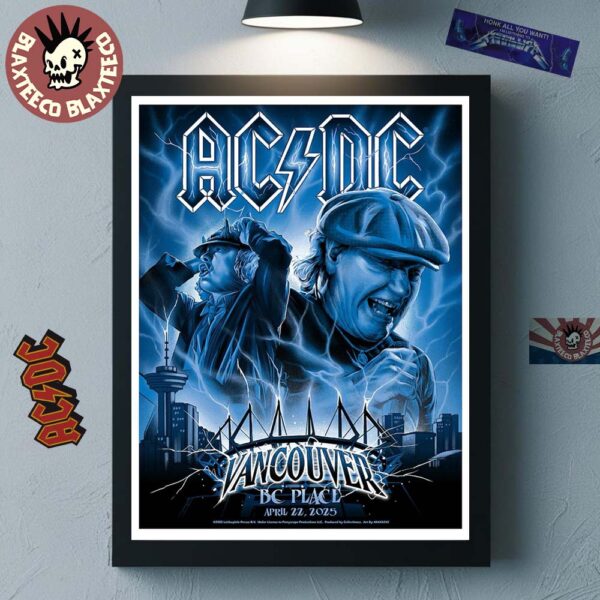 ACDC PWR Up Vancouver Tour Poster British Columbia Canada At BC Place On April 22 2025 Angus And Brian Artwork Home Decor Poster Canvas