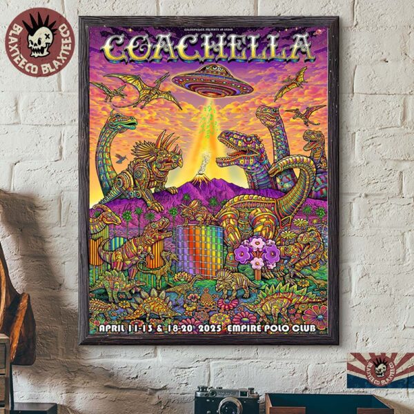 Coachella 2025 Official Poster In California Indio At Empire Polo Club On April 11-13 And 18-20 2025 Alien And Dinosaurs Jurassic Period Artwork Home Decor Poster Canvas