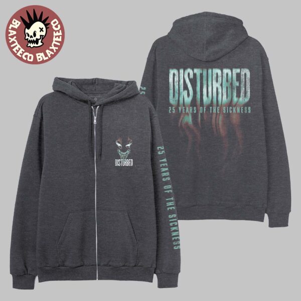 Disturbed 25 Years Of The Sickness Anniversary Tour 2025 Merch Zip Hoodie