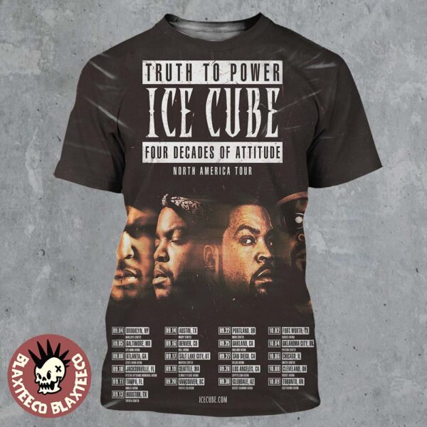Ice Cube Truth To Power Four Decades Of Attitude North America Tour 2025 Cities Tour Dates All Over Print Shirt