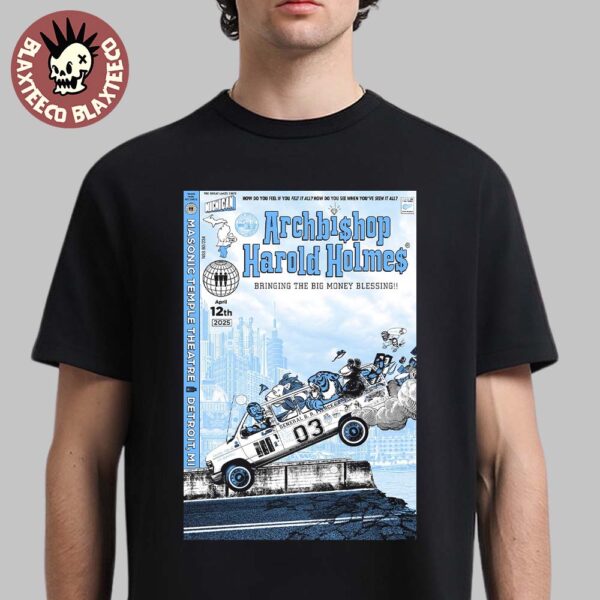 Jack White Masonic Temple Detroit Michigan 2025 Night 1 Show Poster On April 12th 2025 Archbishop Harold Holmes Bring The Big Money Blessing Unisex T-Shirt