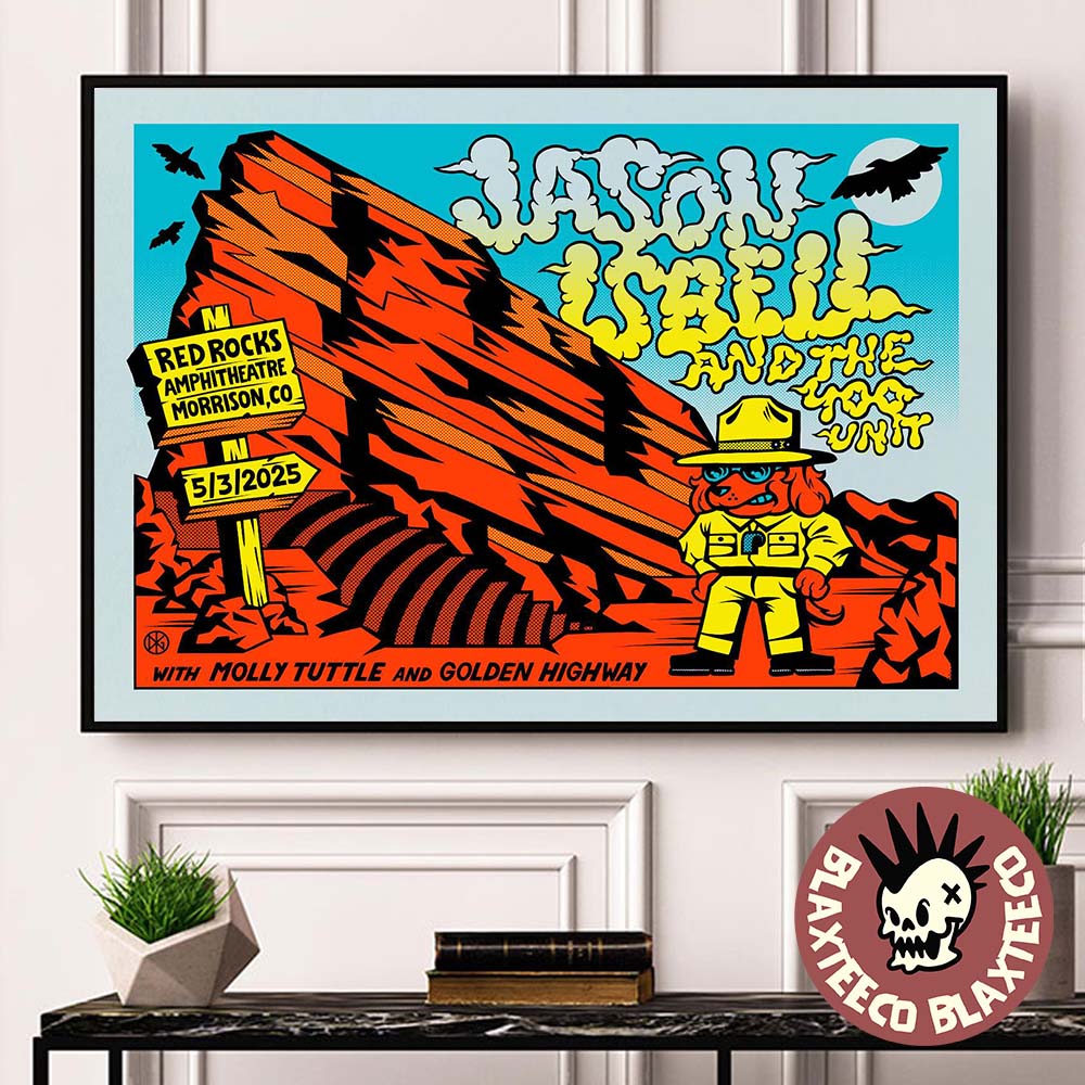 Jason Isbell And The 400 Unit Gig Poster For Show In Morrison Colorado At Red Rocks Amphitheatre On May 3 2025 Home Decor Poster Canvas