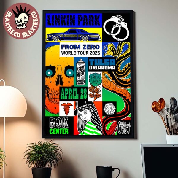 Linkin Park From Zero World Tour 2025 Tulsa Oklahoma Concert Poster On April 28 2025 At Bok Center Home Decor Poster Canvas