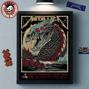 Metallica M72 Syracuse New York Pop Up Shop Poster At JMA Wireless Dome In Syracuse On April 19 2025 M72 North America Tour 2025 Skeleton World Serpent Jormungandr Artwork Home Decor Poster Canvas