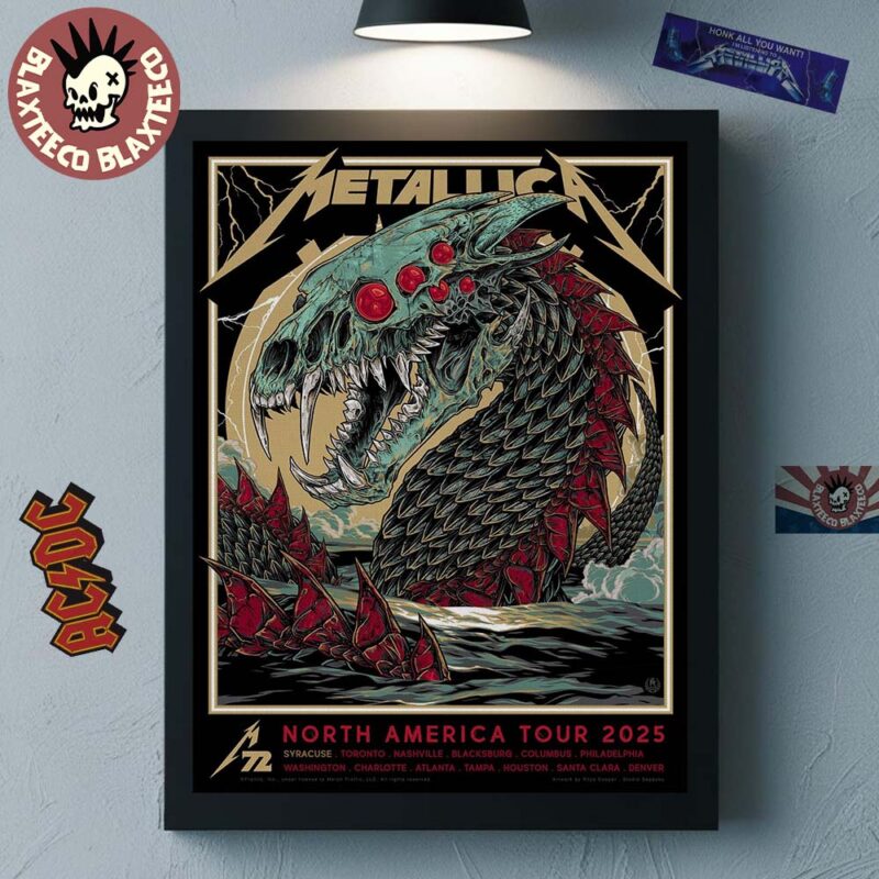 Metallica M72 Syracuse New York Pop Up Shop Poster At JMA Wireless Dome In Syracuse On April 19 2025 M72 North America Tour 2025 Skeleton World Serpent Jormungandr Artwork Home Decor Poster Canvas