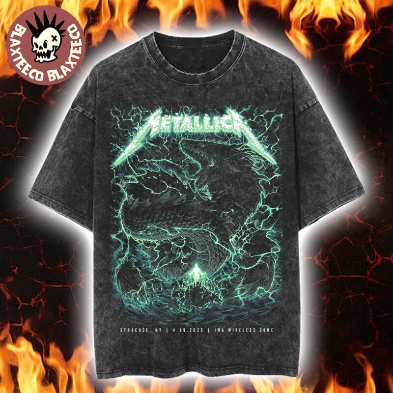 Metallica M72 Syracuse New York Poster At JMA Wireless Dome On April 19 2025 Met On Tour Thunder Sea Dragon Artwork Washed Tee