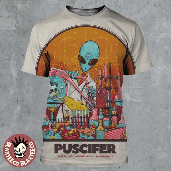 Puscifer Sessanta V2.0 Poster For Concert In Thousand Palms California At Acrisure Arena On April 24 2025 Alien Scientist Artwork All Over Print Shirt