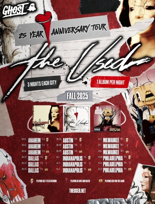 The Used 25th Anniversary Tour Fall 2025 Schedule Tour Dates