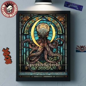 A Perfect Circle Sessanta V2.0 Exclusive Poster For Show In Hollywood Florida At Hard Rock Live At Seminole Hard Rock Hotel And Casino On May 6 2025 Stained Glass Octopus Art Poster Canvas