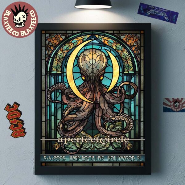A Perfect Circle Sessanta V2.0 Exclusive Poster For Show In Hollywood Florida At Hard Rock Live At Seminole Hard Rock Hotel And Casino On May 6 2025 Stained Glass Octopus Art Poster Canvas