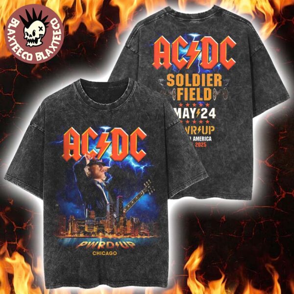 ACDC PWR Up Chicago 2025 Exclusive Tee At Soldier Field On May 24 2025 Vintage Washed T-Shirt