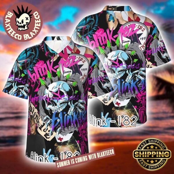 Blink 182 Graffiti Punk Rock Symbols All Over Print Summer 2025 Hawaiian Shirt