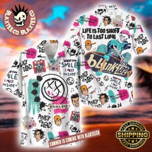 Blink 182 Life Is Too Short To Last Long All Over Symbols 2025 White Summer Hawaiian Shirt