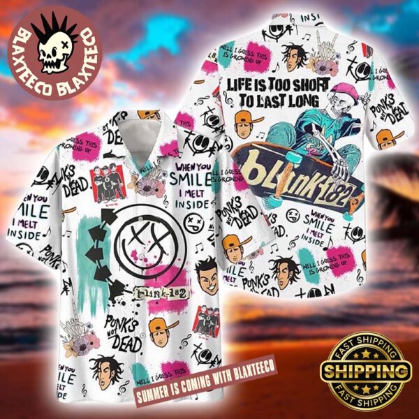 Blink 182 Life Is Too Short To Last Long All Over Symbols 2025 White Summer Hawaiian Shirt