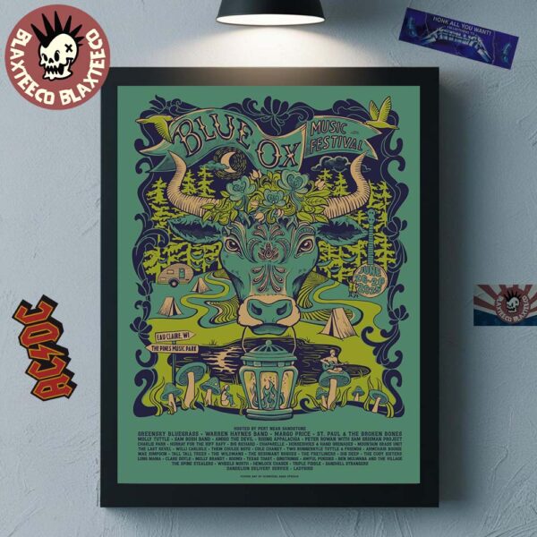 Blue Ox Music Festival 2025 In Eau Claire Wisconsin At The Pines Music Park On June 26 28 2025 The Bull Art With Lineup Home Decor Poster Canvas