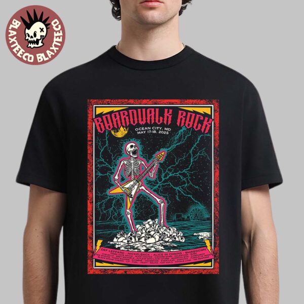 Boardwalk Rock 2025 Commemorative Poster In Ocean City MD On May 17-18 2025 Lineup Lightning Skeleton Art Unisex T-Shirt
