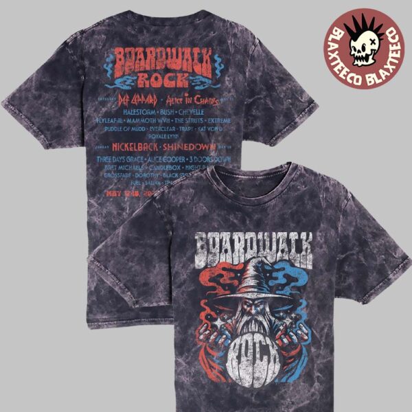 Boardwalk Rock 2025 Ocean City MD On May 17-18 2025 Wizard Lineup Retro Washed T-Shirt