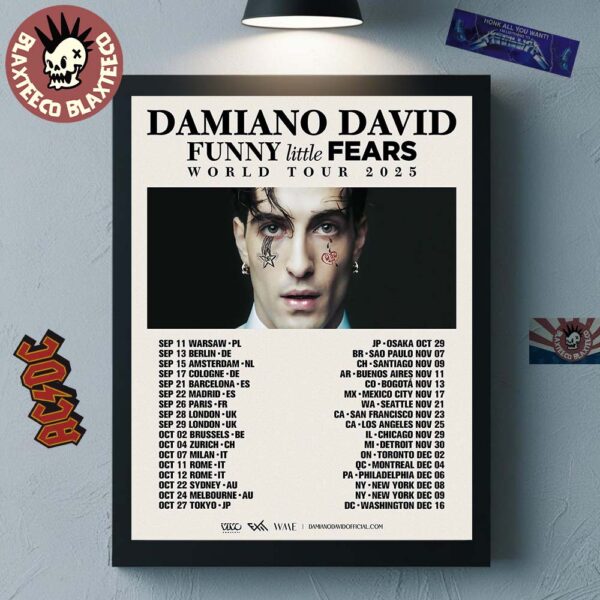 Damiano David Funny Little Fears World Tour 2025 Schedule Tour Dates Home Decor Poster Canvas