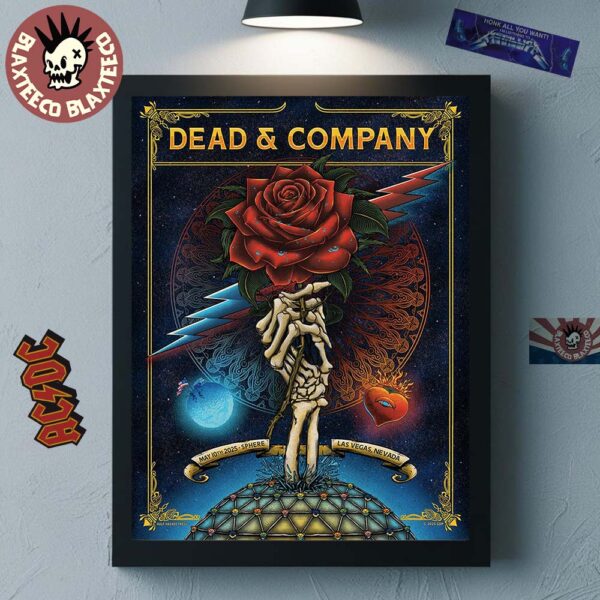Dead And Company Concert Poster At Sphere Las Vegas On May 10 2025 Cosmic Skeleton Hand With Rose Art Poster Canvas For Home Decorations