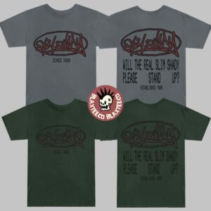Eminem The Marshall Mathers LP 25th Anniversary Will The Slim Shady Please Stand Up Grey And Green Two Sided Unisex T-Shirt
