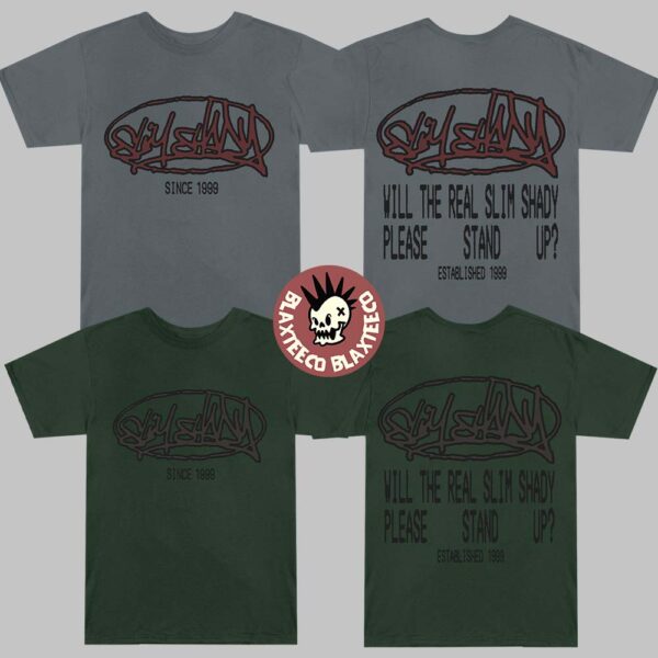 Eminem The Marshall Mathers LP 25th Anniversary Will The Slim Shady Please Stand Up Grey And Green Two Sided Unisex T-Shirt
