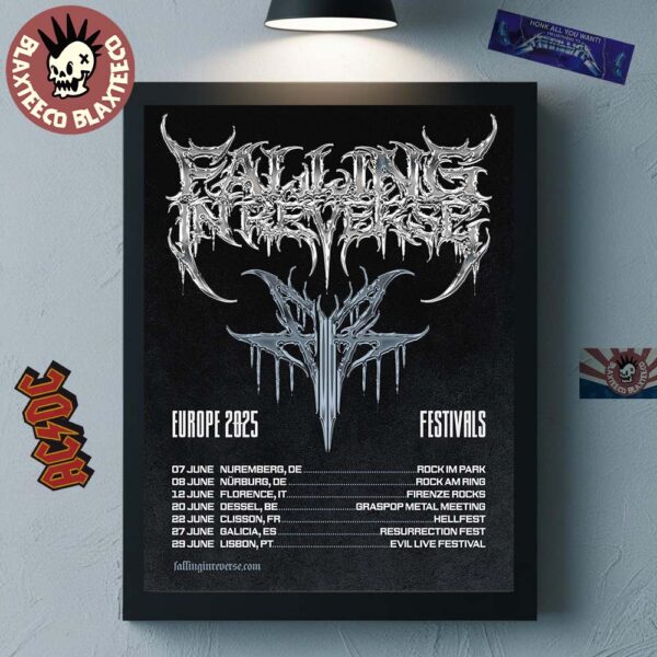 Falling In Reverse Europe 2025 Summer Festivals Tour Dates Poster Canvas For Home Decorations
