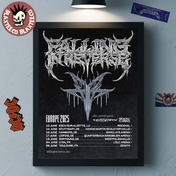 Falling In Reverse Europe 2025 Summer Shows Tour Dates Home Decor Poster Canvas