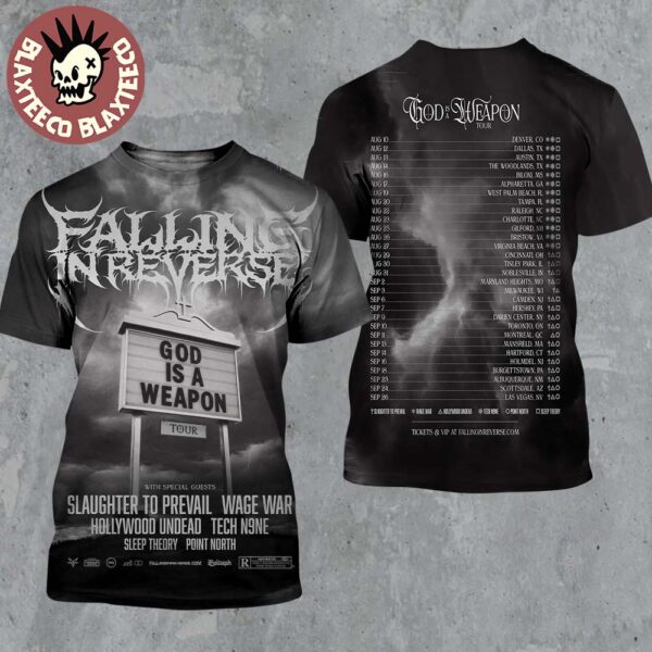 Falling In Reverse God Is A Weapon Tour 2025 US And Canada Dates Two Sided All Over Print Shirt