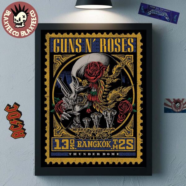 Guns N Roses Bangkok Thailand 2025 Official Venue Poster At Thunder Dome On May 13 2025 Stamp Style Art Home Decor Poster Canvas