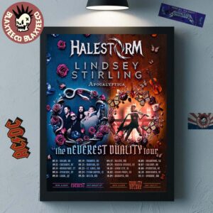Halestorm And Lindsey Stirling Apocalyptiga The Neverest Duality Tour 2025 Art With Tour Dates Home Decor Poster Canvas