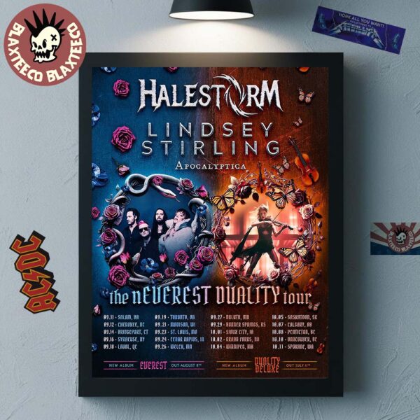 Halestorm And Lindsey Stirling Apocalyptiga The Neverest Duality Tour 2025 Art With Tour Dates Home Decor Poster Canvas