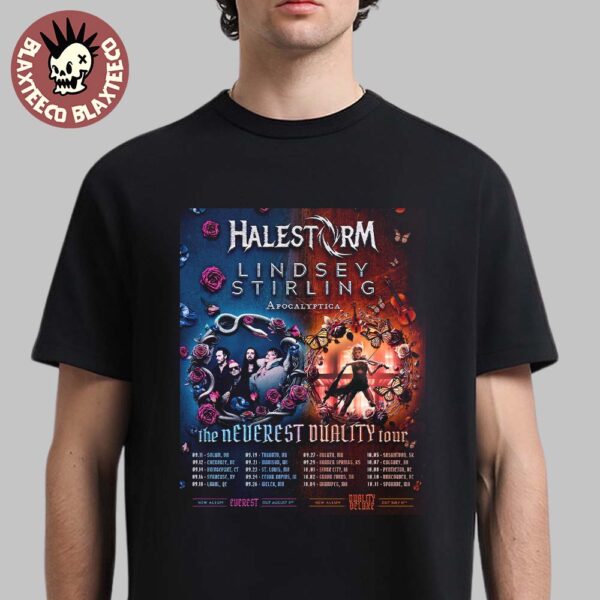Halestorm And Lindsey Stirling Apocalyptiga The Neverest Duality Tour 2025 Art With Tour Dates Unisex T-Shirt