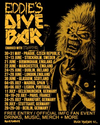 Iron Maiden Eddie's Dive Bar Charged With Trooper On The Road For 2025 Pop up Dive Bar Schedule Dates