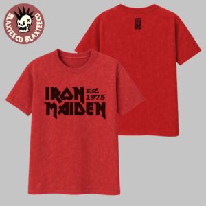 Iron Maiden Est 1975 Logo Vintage 50th Anniversary Red Washed Tee Shirt