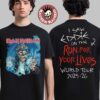 Iron Maiden Run For Your Lives World Tour 2025 Tee Europe Tour Dates Eddie And His Axe Art Two Sided T-Shirt