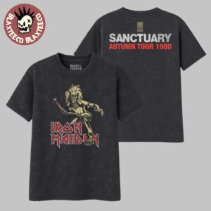 Iron Maiden Sanctuary Eddie 1980 Tour 50th Anniversary Vintage Black Washed Tee Shirt