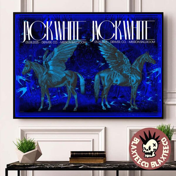 Jack White Denver Colorado Full Show Combined Concert Poster At Mission Ballroom On May 8 And 9 2025 Pegasus Artwork Landscape Poster