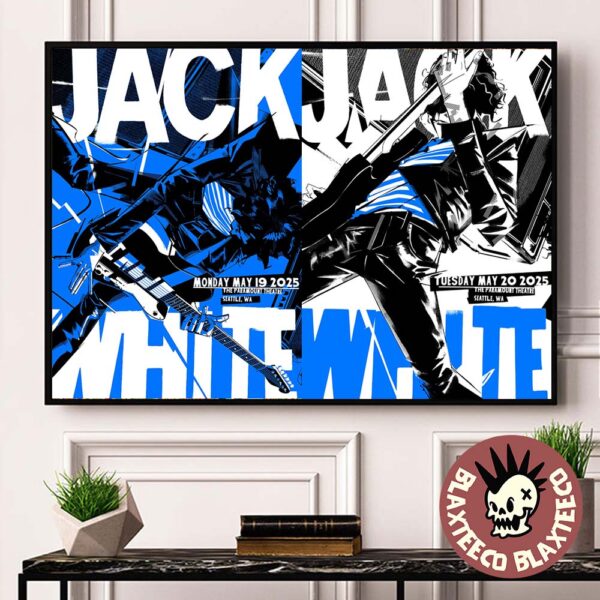 Jack White Seattle Washington Night 1 And 2 Combined Poster At the Paramount Theatre On May 19 And 20 2025 Landscape Poster Canvas