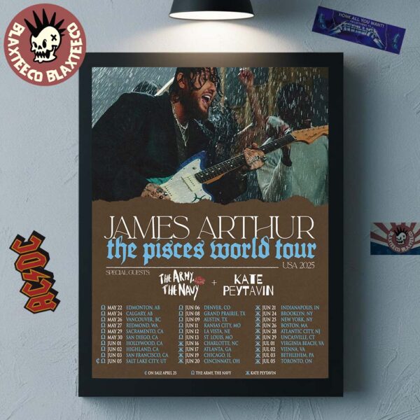 James Arthur The Pisces World Tour USA 2025 Schedule Tour Dates Home Decor Poster Canvas