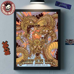 Johnny Blue Skies Tonight Poster For Show In Tulsa Oklahoma At Bok Center On May 2 2025 Golden Dragons Artwork Home Decor Poster Canvas