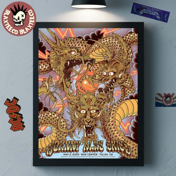 Johnny Blue Skies Tonight Poster For Show In Tulsa Oklahoma At Bok Center On May 2 2025 Golden Dragons Artwork Home Decor Poster Canvas