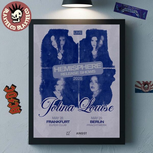 Jolina Louise Hemisphere Release Shows 2025 Poster In Frankfurt At Elfer Club On May 28 And Berlin Prachtwerk On May 29 Home Decor Poster Canvas
