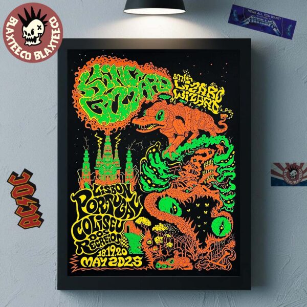 King Gizzard And The Lizard Wizard Lisbon Portugal 2025 Shows Poster At Coliseu Dos Recreios On May 18 19 20 2025 Orange Gator Wall Decor Poster Canvas