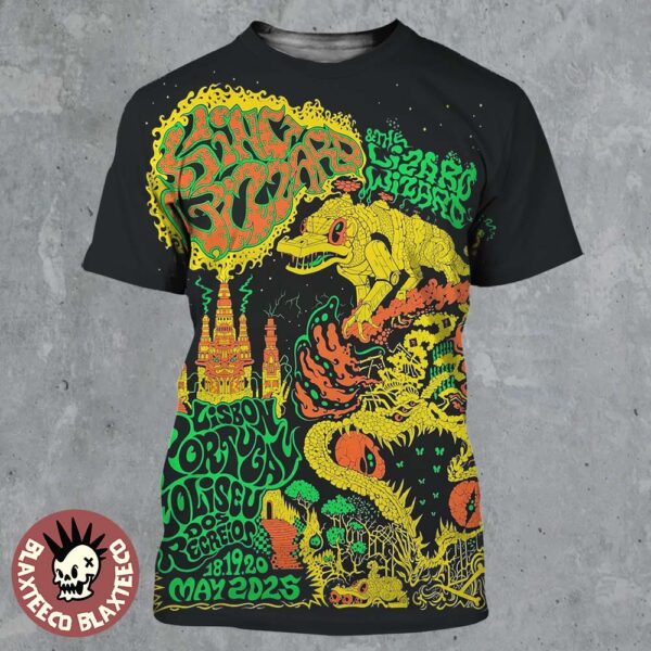 King Gizzard And The Lizard Wizard Lisbon Portugal 2025 Shows Poster At Coliseu Dos Recreios On May 18 19 20 2025 Yellow Gator All Over Print Shirt