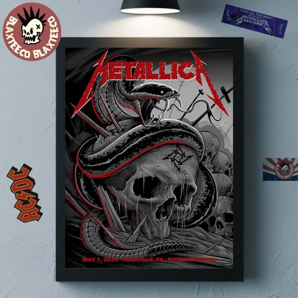 Metallica M72 Nashville Tennessee Night 1 Venue Poster At Nissan Stadium On May 1 2025 Met On Tour Snake And Skull Artwork Home Decor Poster Canvas