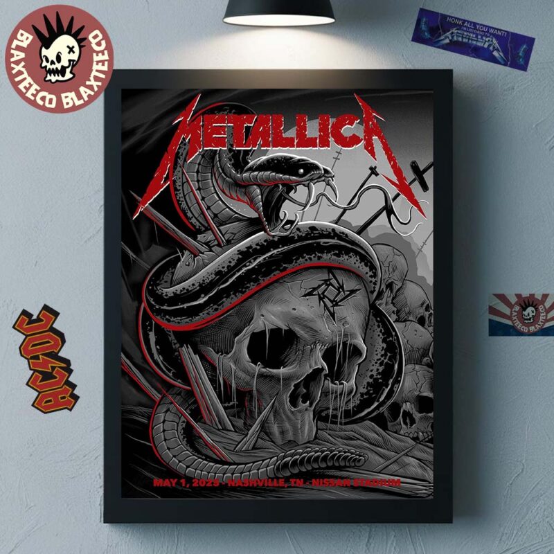 Metallica M72 Nashville Tennessee Night 1 Venue Poster At Nissan Stadium On May 1 2025 Met On Tour Snake And Skull Artwork Home Decor Poster Canvas
