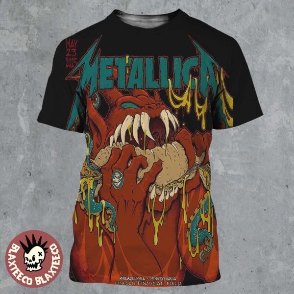 Metallica M72 Philly 2025 Night 1 Venue Poster In Philadelphia Pennsylvania At Lincoln Financial Field On May 23 2025 Red Devil Artwork All Over Print Shirt