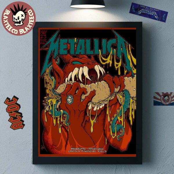 Metallica M72 Philly 2025 Night 1 Venue Poster In Philadelphia Pennsylvania At Lincoln Financial Field On May 23 2025 Red Devil Artwork Home Decor Poster Canvas